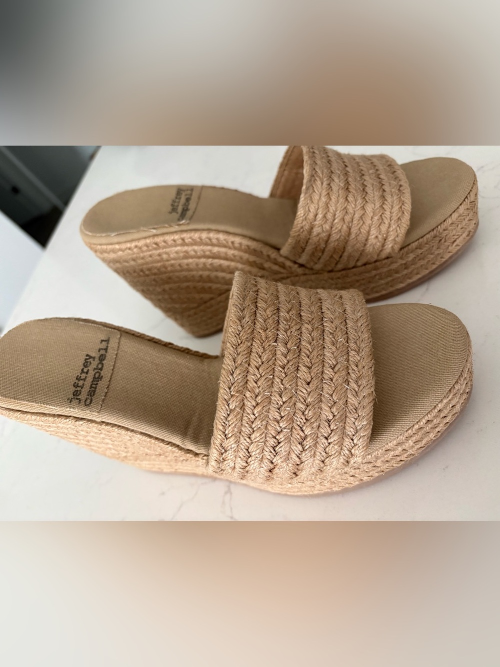 Jeffrey Campbell Natural Braided Espadrille Wedge Slides